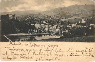 1899 Brumov, Brumov-Bylnice; general view with castle ruins (worn corners)