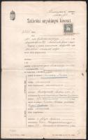 1911 Bp., Születési anyakönyvi kivonat izraelita vallású egyén számára