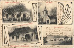 1909 Pórládony (Tompaládony), Magy. kir. postahivatal, evangélikus iskola, Harang torony, Pollák Károly kereskedése (fl)