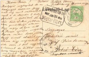 1909 Pórládony (Tompaládony), Magy. kir. postahivatal, evangélikus iskola, Harang torony, Pollák Kár...