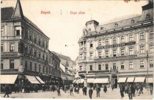 1911 Zagreb, Zágráb; Duga ulica / street view, shops, bank, dentist (EK)