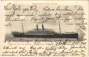 1904 Gruss von Bord des Dampfers Barbarossa Norddeutscher Lloyd Bremen / German ocean liner steamship (tear)