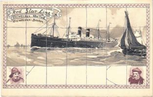 Red Star Line Antwerpen-New York, Antwerpen-Boston. American steamship company advertising art postcard, litho s: Cassiers