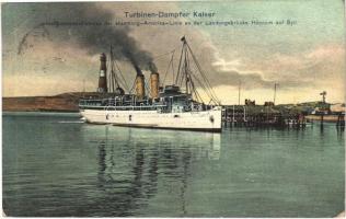 1914 Turbinen-Dampfer Kaiser des Seebäderdienstes der Hamburg-Amerika-Linie an der Landungsbrücke Hörnum auf Sylt / German steamship (EK)
