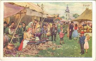 1941 Vásár / Hungarian folklore art postcard, market (EK)