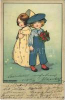 1913 Children art postcard, romantic couple s: Agnes Richardson (EK)