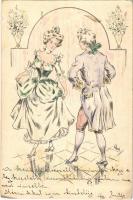 Romantic couple, lady art postcard (apró szakadás / tiny tear)