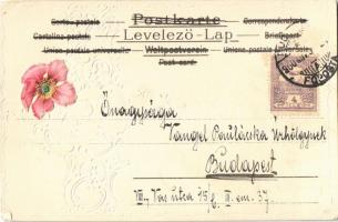 1900 Üdvözöllek! / Art Nouveau, floral, Emb. litho greeting art postcard (lyuk / pinhole)