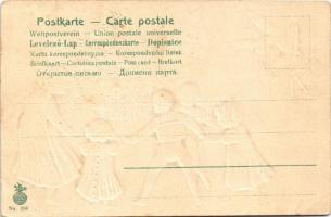 Boldog Karácsonyt! / Christmas greeting art postcard, children dancing around the Christmas tree. Em...