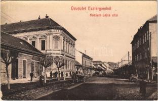 1909 Esztergom, Kossuth Lajos utca, lovaskocsik, üzletek. W.L. 132.