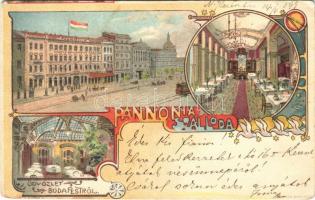 Budapest VIII. Pannónia szálloda, villamos, belső. Kosmos Art Nouveau litho s: Geiger R. (Rb)