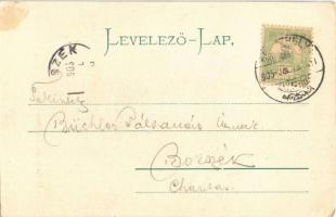 1905 Keszthely, Hullám és Balaton szálló. Sujánszky József kiadása, montázs csónakázókkal és vitorlá...