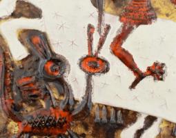 Pázmándi Antal: Sárkányölő Szent György. Mázas kerámia falikép, felületi máz repedésekkel, apró máz ...