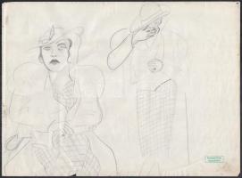 Gyenes Gitta (1888-1960): Női alakok. Ceruza, papír, hagyatéki pecséttel jelzett, 22x28 cm