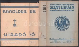 1937 A Magyar Katolikus Orvosok Szent Lukács Egyesületének Tudósítója, 2 db, III. évfolyam 3. szám, VI. évfolyam 4. szám + 1938 Ranolder Hiradó, 2 db, V. évfolyam 1. és 4. szám + 1939-1942 Családi Kör, V. évfolyam 10. száma, VI. évfolyam 3., 4., 6., 7., 8., 9., 10., 11., 12. számai, VIII. évfolyam 1. és 4. száma