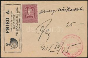 1931 Fried A. órás, ékszerész számla, bélyeggel aláírással