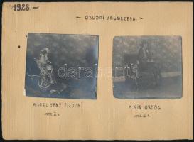 1928 Óbudai jelmezbál, 2 db fotó, kartonra ragasztva, feliratozva, 8×8,5 cm
