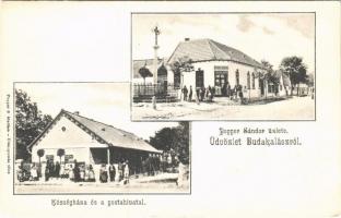 Budakalász, községháza, postahivatal, Popper Sándor üzlete és saját kiadása