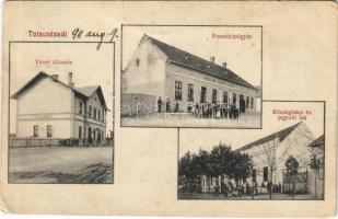 1911 Tolnanémedi, vasútállomás, községháza, jegyzői lak, posztó cipő gyár (Rb)