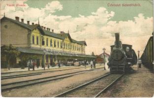 1907 Budapest XI. Kelenföld, vasútállomás, gőzmozdony. Chvala Józsefné kiadása (EK)