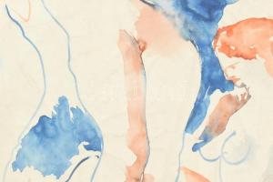 Vinkler László (1912-1980): A három grácia, 1976. Akvarell, papír, jelzett, üvegezett keretben, 40×2...