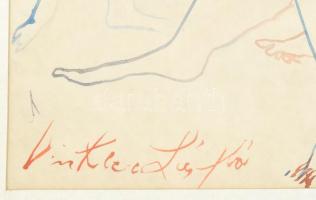 Vinkler László (1912-1980): A három grácia, 1976. Akvarell, papír, jelzett, üvegezett keretben, 40×2...