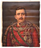 cca 1916 IV. Károly magyar király nagy méretű litografált portréja. 55x70 cm, levágott szélllel, törésnyomokkal