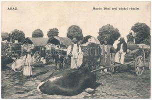 1915 Arad, Borós Béni téri vásár részlete, árusok ökrökkel és szekrekkel / market with vendors and their oxen carts (Rb)