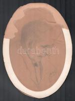Olvashatatlan jelzéssel, a XX. sz. első felében működött magyar festő 2 db alkotása: Házaspár portréja. Ceruza, papír. Paszpartuban. Férfi portré sérült. 29x19,5 cm