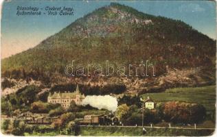 1922 Rózsahegy, Ruzomberok; Csebrát hegy, gőzmozdony, vonat / Vrch Cebrat / mountain, locomotive, train + M. kir. rokkant kórház Rózsahegy (EM)