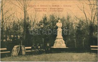 Zimony, Semlin, Zemun; Erzsébet sétatér, Ferenc József szobor. W.L. 905. / promenade park, statue of Franz Joseph