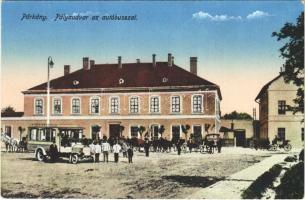 Párkány, Stúrovo; Pályaudvar, vasútállomás, autóbusz, lovaskocsik / railway station, autobus, horse-drawn carriages