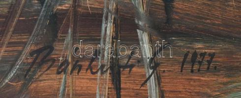 Bánkuti Gertrúd (1948-): Női akt napraforgókkal. Olaj, farost. Fa keretben. 63×109,5 cm