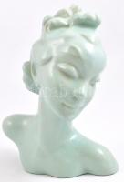 Komlós art deco női fej, mázas kerámia, jelzett, mázhibákkal, m: 25 cm