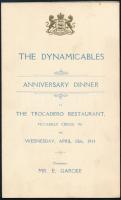 1911 The Dynamicables évfordulós vacsora (The Trocadero Restaurant) programkártyája