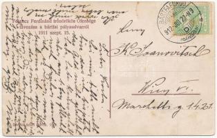 1912 Bártfa, Bardejov; Ferenc Ferdinánd trónörökös őfensége távozása a pályaudvarról 1911. szeptembe...