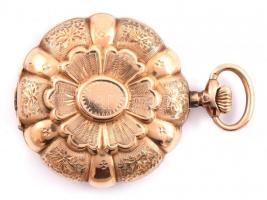 Arany (Au) Cylindre 14K női zsebóra virágmintás díszítéssel. Jelzett. Működő, lepattant zománc díszí...