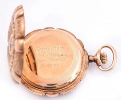 Arany (Au) Cylindre 14K női zsebóra virágmintás díszítéssel. Jelzett. Működő, lepattant zománc díszí...