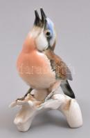 Ens csalogány porcelán madár, kézzel festett, jelzett, csőrén kopásokkal, 12cm