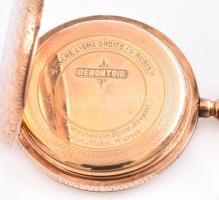 Arany (Au) 14 K Remontoir dupla aranyfedeles 16 köves zsebóra másodpercmutatóval. Vadász tematikájú ...