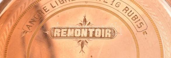 Arany (Au) 14 K Remontoir dupla aranyfedeles 16 köves zsebóra másodpercmutatóval. Vadász tematikájú ...