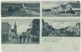 Mérem, Miedlingsdorf (Nagyszentmihály, Grosspetersdorf); Fő utca, Johann Stifter üzlete, templom / Hauptstrasse, Handlung, Kirche / main street, church, shop  (EK)