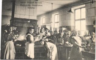 Temesvár, Timisoara; Józsefváros, Iskola Nővérek Intézete, konyha belső tanítványokkal / girl school interior, kitchen with students