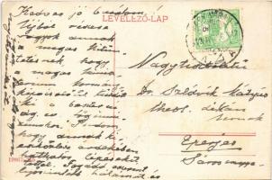 1913 Olaszi, Nagyváradolaszi, Olosig (Nagyvárad, Oradea); utcakép a Pieta szoborral. Benkő Arthur ki...