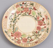 Zsolnay porcelán csésze aljjal, kézzel festett, jelzett, máz alatti hajszálrepedéssel, m: 4,5 cm, d:...