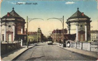 Szeged, Közúti hídfő, villamos. Grünwald Hermann kiadása (kopott sarkak / worn corners)