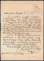 1915 Kner Izidor nyomdász, könyvkiadó saját kézzel írt levelének másolata Budapest főjegyzőjének, melyben soron kívüli kiegylítését kéri a számlájának. Geiger Richárd grafikájával ellátott fejléces levélpapíron.