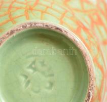 Gorka Iparművészeti Vállalatos zöld tál, mázas kerámia, jelzett, hibátlan d: 16 cm, m:  7 cm