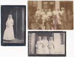 1915 Ipolyság, Sahy; - 3 db régi fotólap: nővérek a kórházból / 3 pre-1945 photo postcards: nurses from the hospital