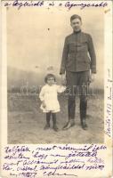1913 Szántó, Santovka; katona kisgyerekkel / K.u.K. soldier with child. photo (EB)